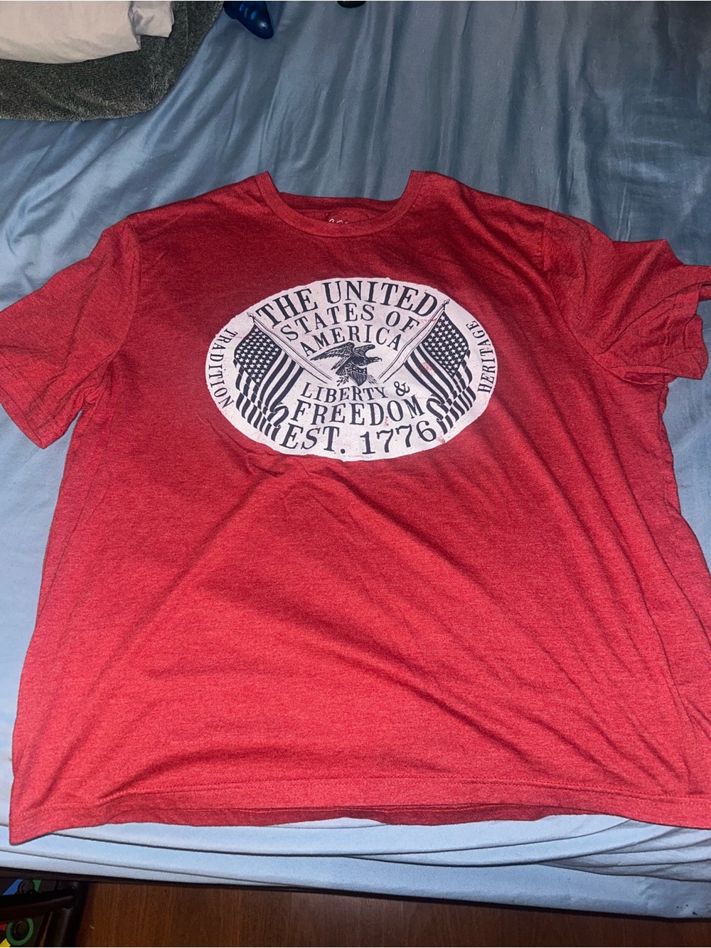 City Streets Red Graphic Tee with Liberty & Freedom Emblem